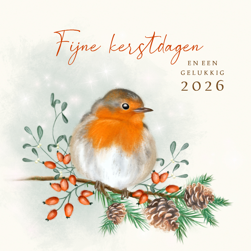 Kerstkaart roodborst met dennenappels - Kerstkaarten Kerstkaarten - Kerstkaart roodborst met dennenappels