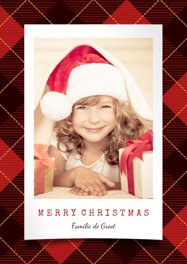 Kerstkaart ruitpatroon nostalgisch met foto en tekst - Kerstkaarten Kerstkaarten - Kerstkaart ruitpatroon nostalgisch met foto en tekst