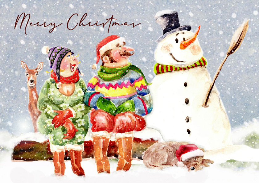 Kerstkaart samen een sneeuwpop maken - Kerstkaarten Kerstkaarten - Kerstkaart samen een sneeuwpop maken