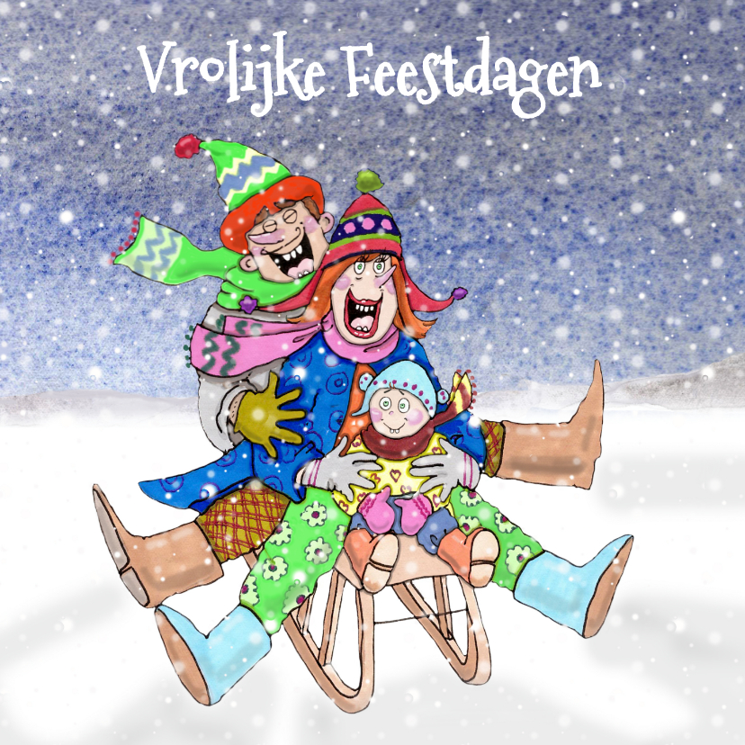 Kerstkaart samen op de slee in de sneeuw - Kerstkaarten Kerstkaarten - Kerstkaart samen op de slee in de sneeuw