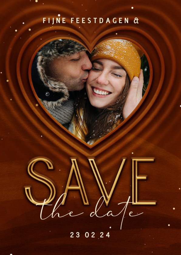Kerstkaart Save our date met foto en hart op achtergrond - Kerstkaarten Kerstkaarten - Kerstkaart Save our date met foto en hart op achtergrond