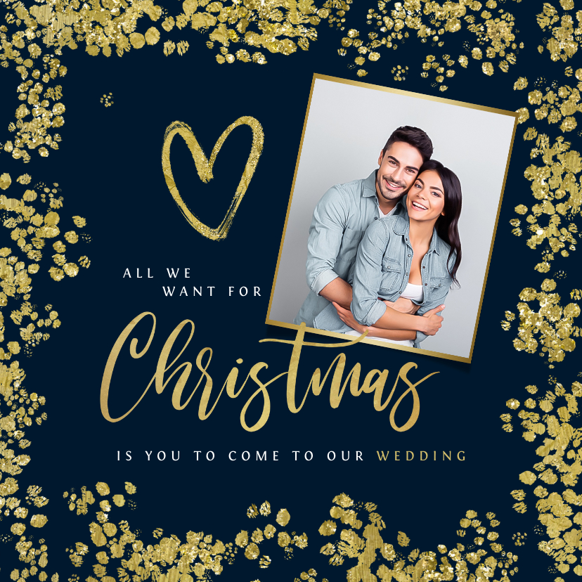 Kerstkaart save the date goud confetti hartjes foto - Kerstkaarten Kerstkaarten - Kerstkaart save the date goud confetti hartjes foto