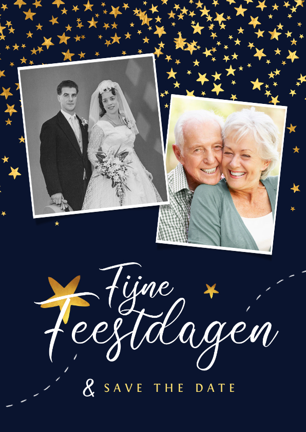 Kerstkaart save the date jubileum sterren goud confetti foto - Kerstkaarten Kerstkaarten - Kerstkaart save the date jubileum sterren goud confetti foto
