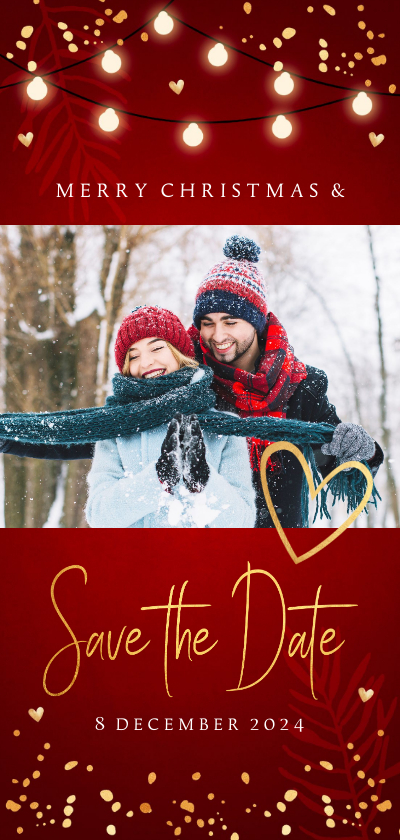 Kerstkaart Save the Date rood confetti goudlook - Kerstkaarten Kerstkaarten - Kerstkaart Save the Date rood confetti goudlook