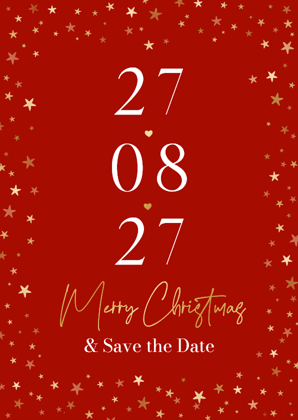 Kerstkaarten - Kerstkaart save the date trouwkaart sterren goud liefde