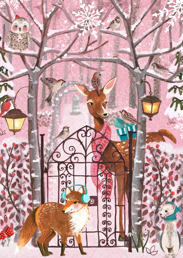 Kerstkaart Schattig Dieren Bos - Kerstkaarten Kerstkaarten - Kerstkaart Schattig Dieren Bos