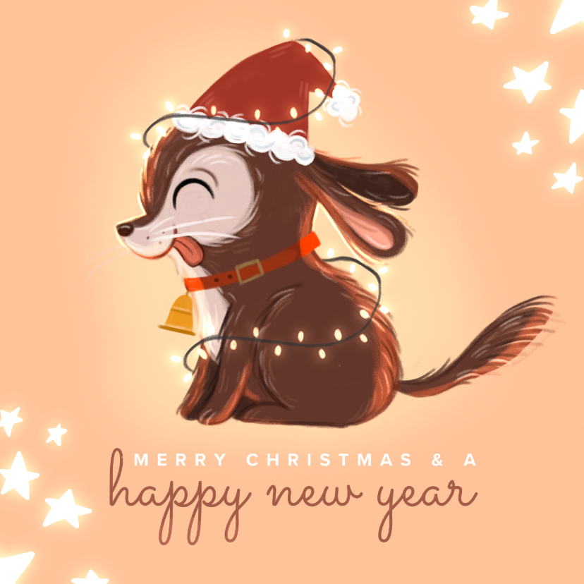 Kerstkaart schattige puppy met kerstmuts - Kerstkaarten Kerstkaarten - Kerstkaart schattige puppy met kerstmuts
