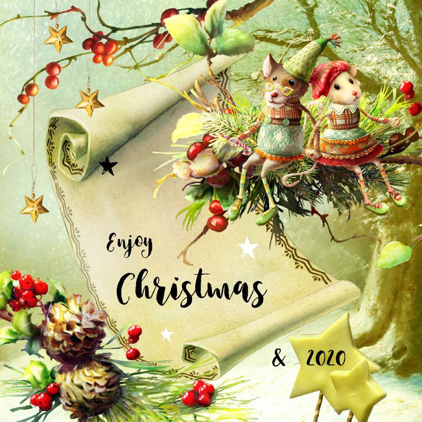 Kerstkaart scrapbook kerstkaart met muisjes bos - Kerstkaarten Kerstkaarten - Kerstkaart scrapbook kerstkaart met muisjes bos