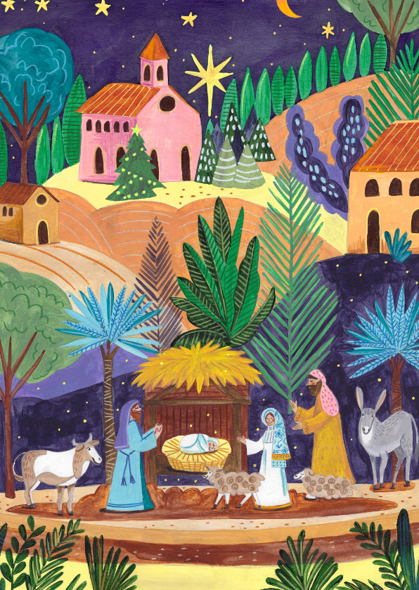 Kerstkaarten - Kerstkaart sfeervolle kerststal met kindje Jezus