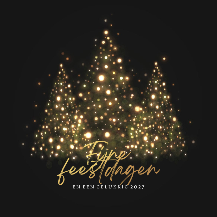 Kerstkaart silhouet kerstbomen met gouden lampjes - Kerstkaarten Kerstkaarten - Kerstkaart silhouet kerstbomen met gouden lampjes