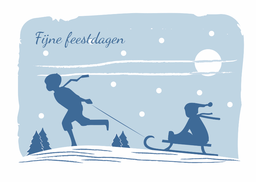 Kerstkaart silhouet slee rijden - Kerstkaarten Kerstkaarten - Kerstkaart silhouet slee rijden