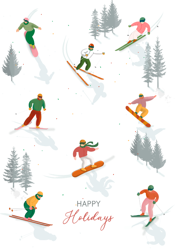Kerstkaart skien en snowboarden - Kerstkaarten Kerstkaarten - Kerstkaart skien en snowboarden