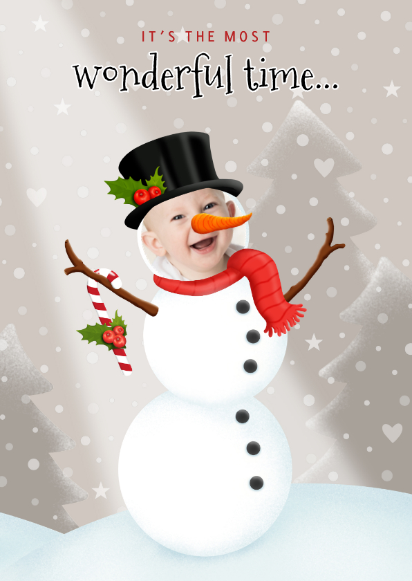 Kerstkaart sneeuwman fotocollage - Kerstkaarten Kerstkaarten - Kerstkaart sneeuwman fotocollage
