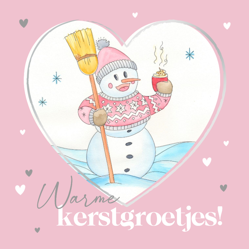 Kerstkaart sneeuwpop in hartje - Kerstkaarten Kerstkaarten - Kerstkaart sneeuwpop in hartje