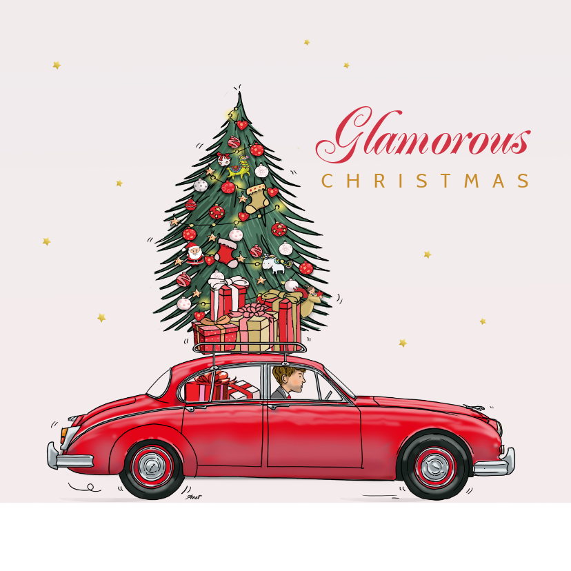 Kerstkaarten - Kerstkaart sportwagen rood