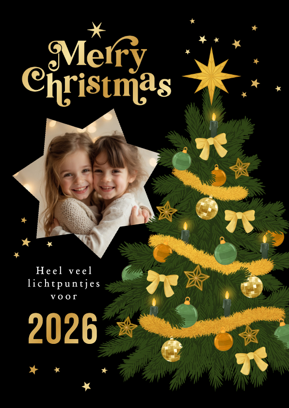Kerstkaart sprankelend goud kerstboom sterren foto - Kerstkaarten Kerstkaarten - Kerstkaart sprankelend goud kerstboom sterren foto
