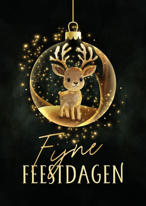 Kerstkaarten - Kerstkaart sprankelend hert in kerstbal fijne feestdagen