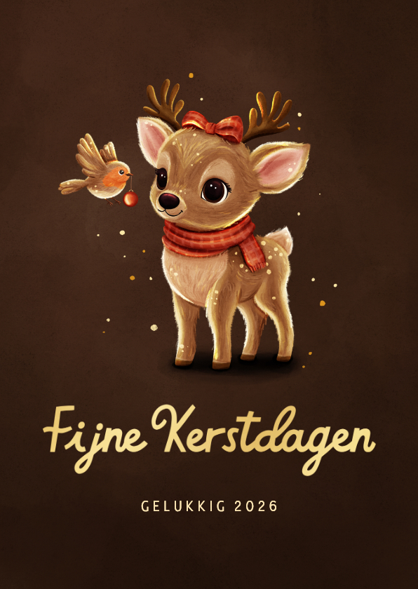 Kerstkaart sprankelend hert met roodborstje fijne kerstdagen - Kerstkaarten Kerstkaarten - Kerstkaart sprankelend hert met roodborstje fijne kerstdagen