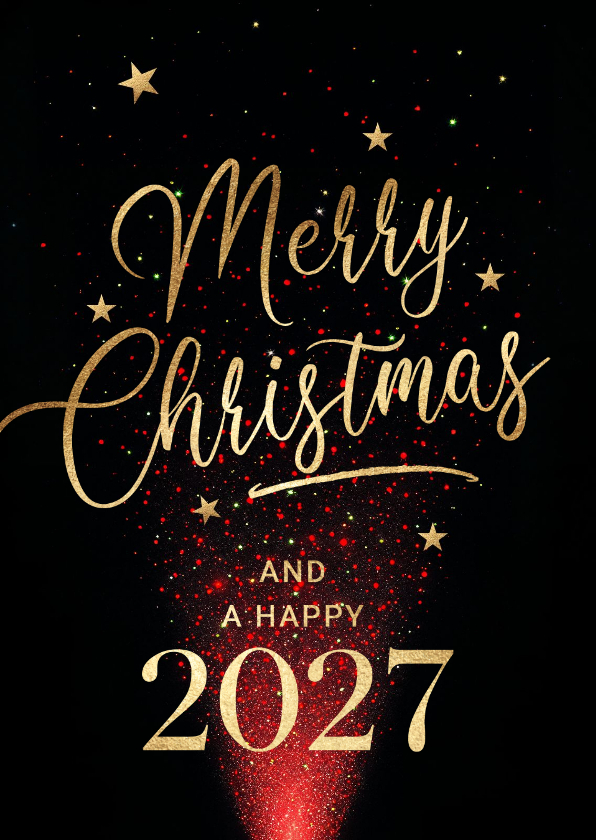 Kerstkaart sprankelend rood vuurwerk 2027 - Kerstkaarten Kerstkaarten - Kerstkaart sprankelend rood vuurwerk 2027