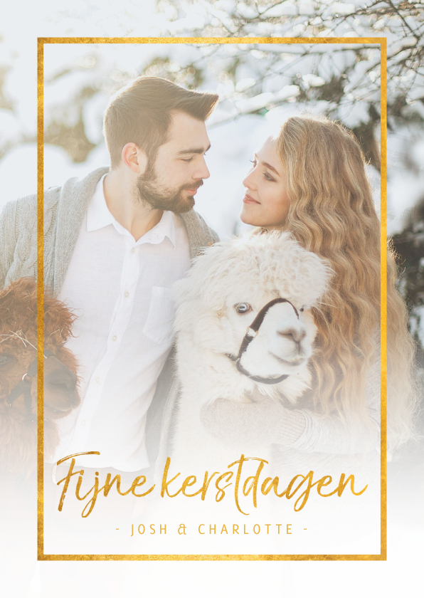 Kerstkaart staand fijne kerstdagen met foto en gouden kader - Kerstkaarten Kerstkaarten - Kerstkaart staand fijne kerstdagen met foto en gouden kader