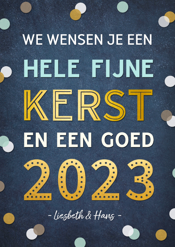 Kerstkaart staand met vrolijke gouden tekst 2022 & confetti - Kerstkaarten Kerstkaarten - Kerstkaart staand met vrolijke gouden tekst 2022 & confetti