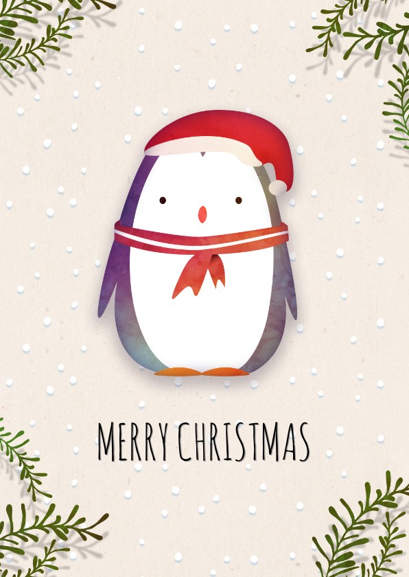 Kerstkaart staand pinguïn - Kerstkaarten Kerstkaarten - Kerstkaart staand pinguïn