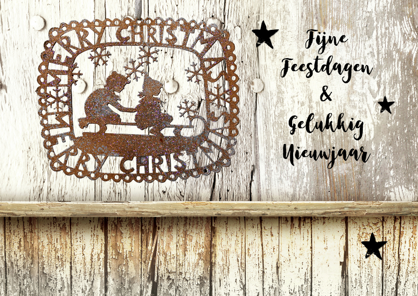 Kerstkaart Steigerhout en roestig ijzer Merry Christmas - Kerstkaarten Kerstkaarten - Kerstkaart Steigerhout en roestig ijzer Merry Christmas