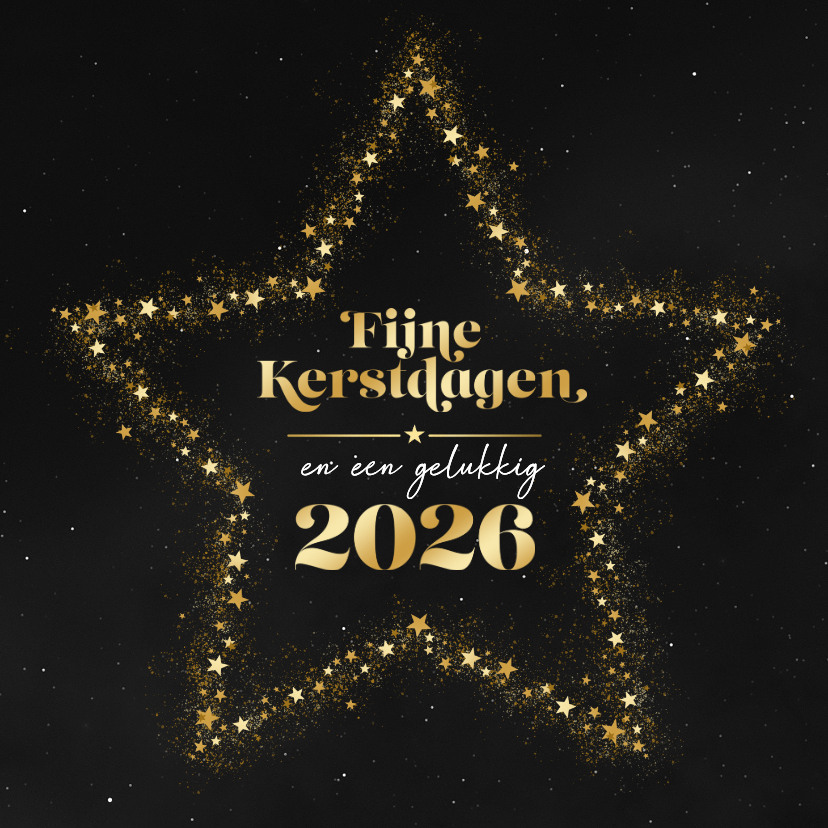 Kerstkaarten - Kerstkaart ster fijne kerstdagen gelukkig 2026 goud
