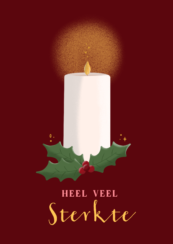 Kerstkaarten - Kerstkaart sterkte met kaars en hulst
