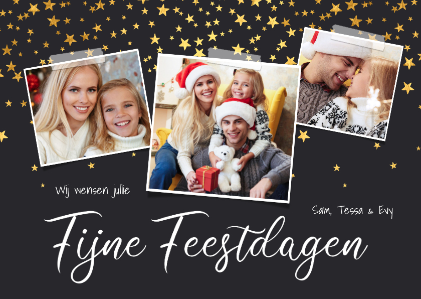 Kerstkaarten - Kerstkaart sterren confetti fotocollage fijne feestdagen