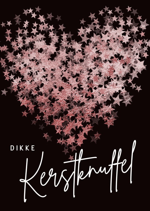 Kerstkaarten - Kerstkaart sterren glitter hart roze