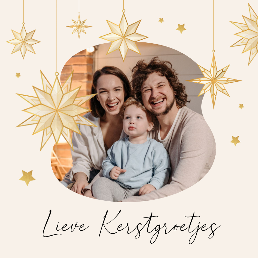 Kerstkaarten - Kerstkaart sterren goud lieve kerstgroetjes foto