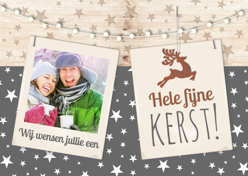 Kerstkaart sterren met hout en polaroid - Kerstkaarten Kerstkaarten - Kerstkaart sterren met hout en polaroid