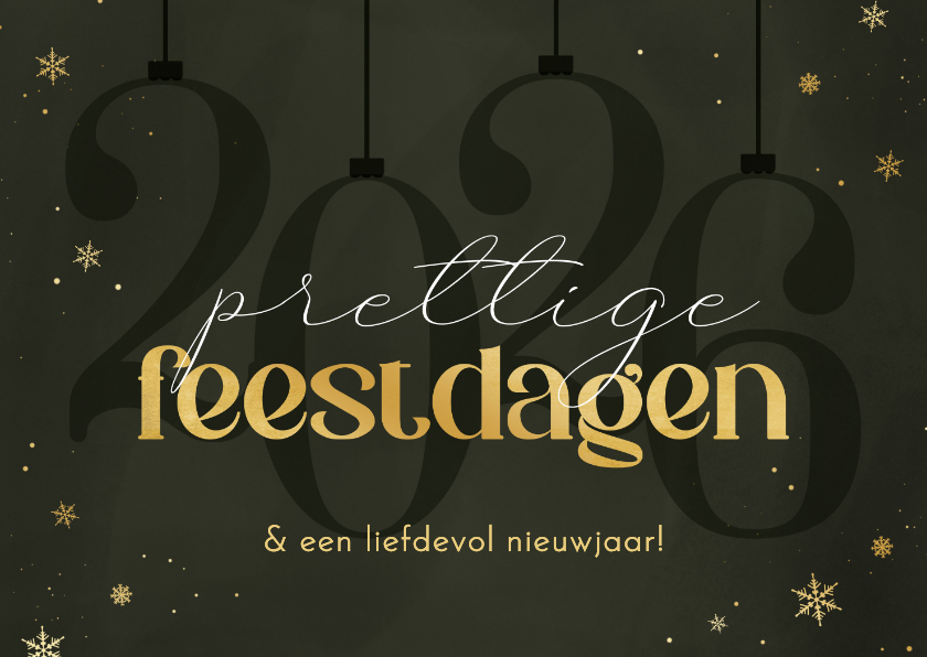 Kerstkaarten - Kerstkaart stijlvol 2026 sneeuwvlokjes feestdagen goud