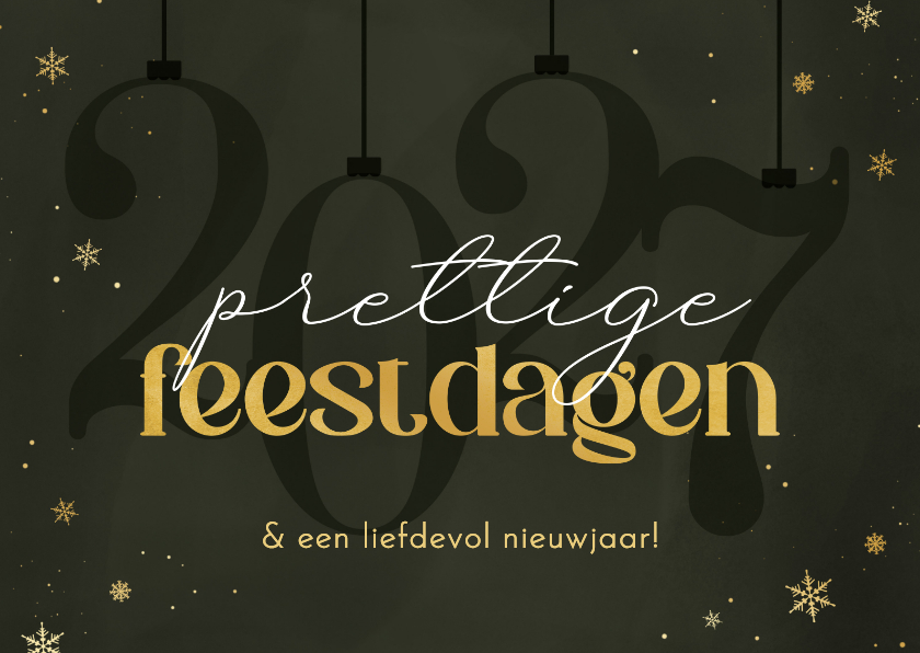 Kerstkaarten - Kerstkaart stijlvol 2027 sneeuwvlokjes feestdagen goud