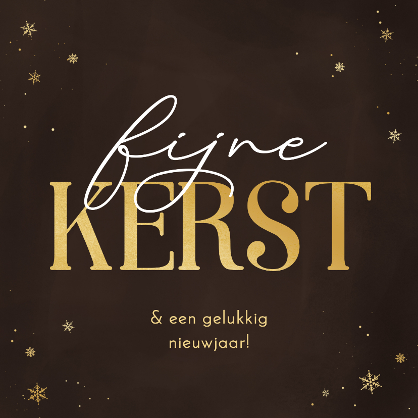 Kerstkaarten - Kerstkaart stijlvol bruin met sneeuwvlokjes goud