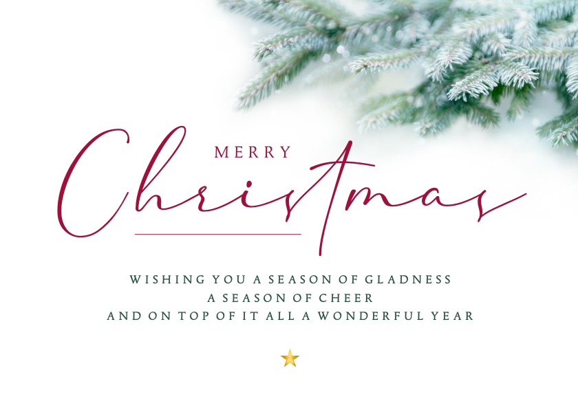 Kerstkaart stijlvol dennentakjes & typografie - Kerstkaarten Kerstkaarten - Kerstkaart stijlvol dennentakjes & typografie