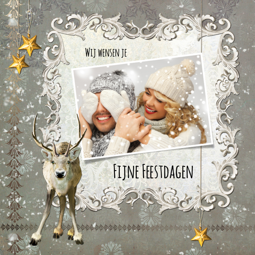 Kerstkaart stijlvol eigen foto's en rendier - Kerstkaarten Kerstkaarten - Kerstkaart stijlvol eigen foto's en rendier