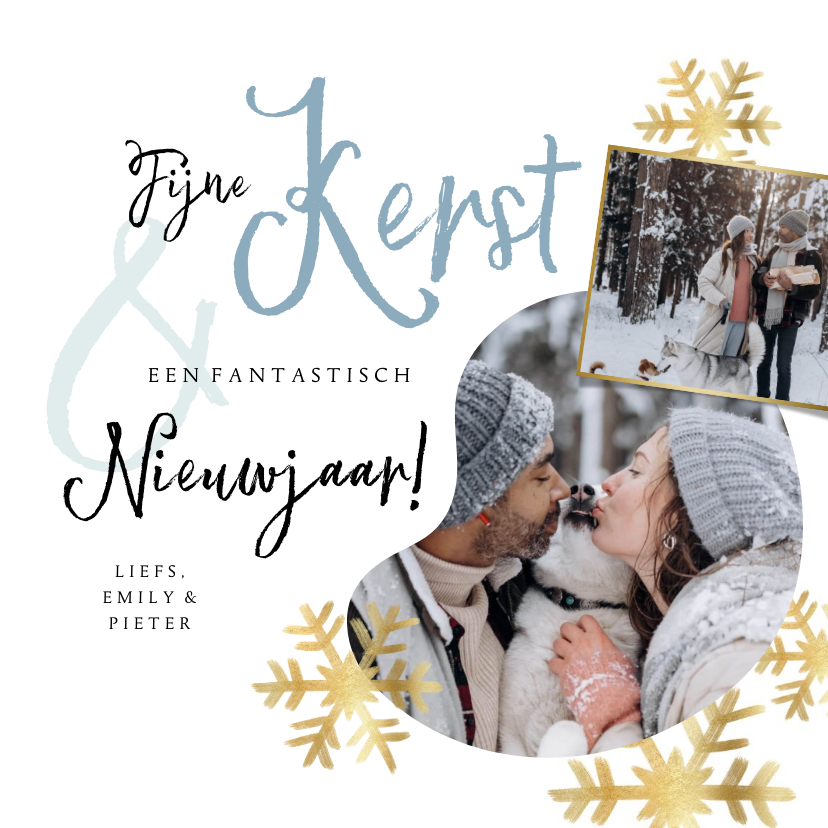 Kerstkaart stijlvol fotokaart kerststerren goudlook - Kerstkaarten Kerstkaarten - Kerstkaart stijlvol fotokaart kerststerren goudlook