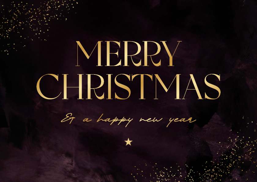 Kerstkaarten - Kerstkaart stijlvol grote tekst merry christmas goud 