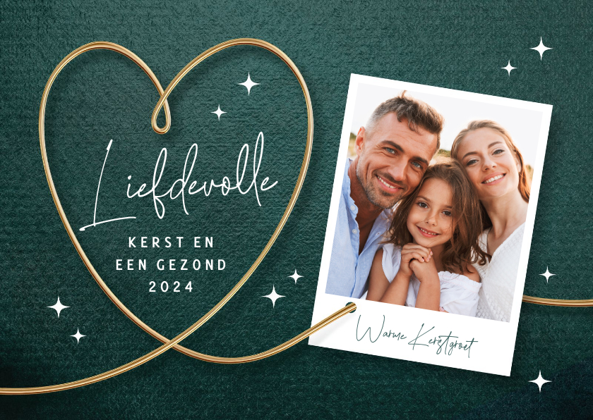 Kerstkaart stijlvol hart met foto - Kerstkaarten Kerstkaarten - Kerstkaart stijlvol hart met foto