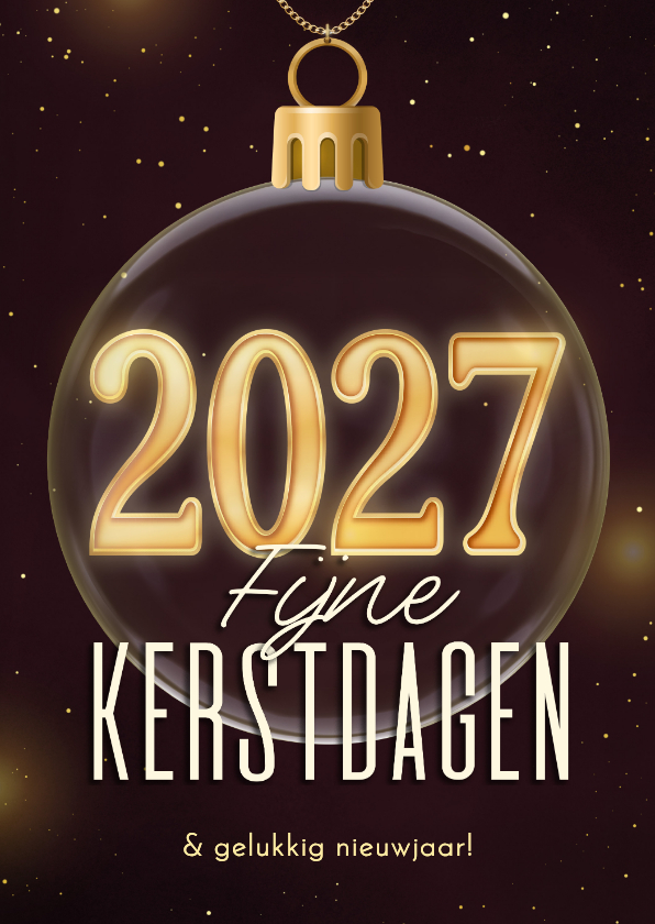 Kerstkaarten - Kerstkaart stijlvol kerstbal 2027 paars fijne kerst
