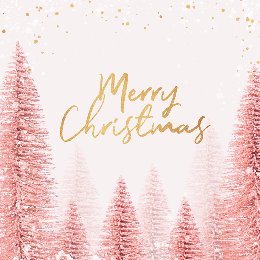 Kerstkaart stijlvol kerstbomen roze goud magisch - Kerstkaarten Kerstkaarten - Kerstkaart stijlvol kerstbomen roze goud magisch