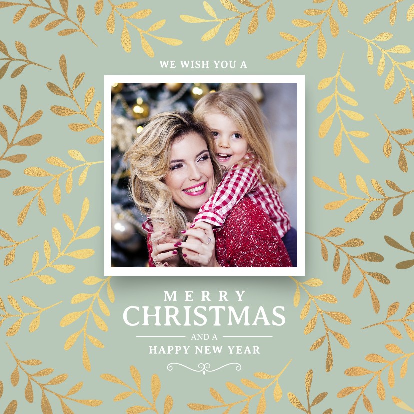 Kerstkaart stijlvol met kersttakken goud - Kerstkaarten Kerstkaarten - Kerstkaart stijlvol met kersttakken goud