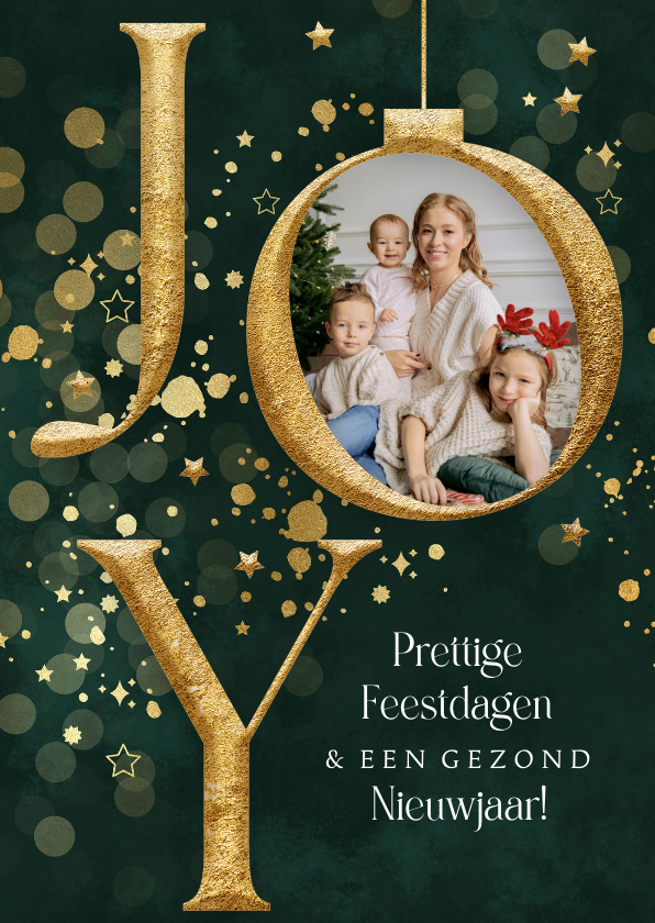 Kerstkaart stijlvol typografisch goudlook sterren foto - Kerstkaarten Kerstkaarten - Kerstkaart stijlvol typografisch goudlook sterren foto