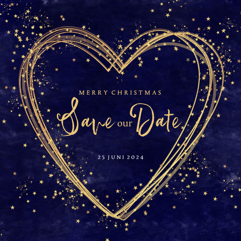 Kerstkaarten - Kerstkaart stijlvolle Save the date kaart hart en sterren