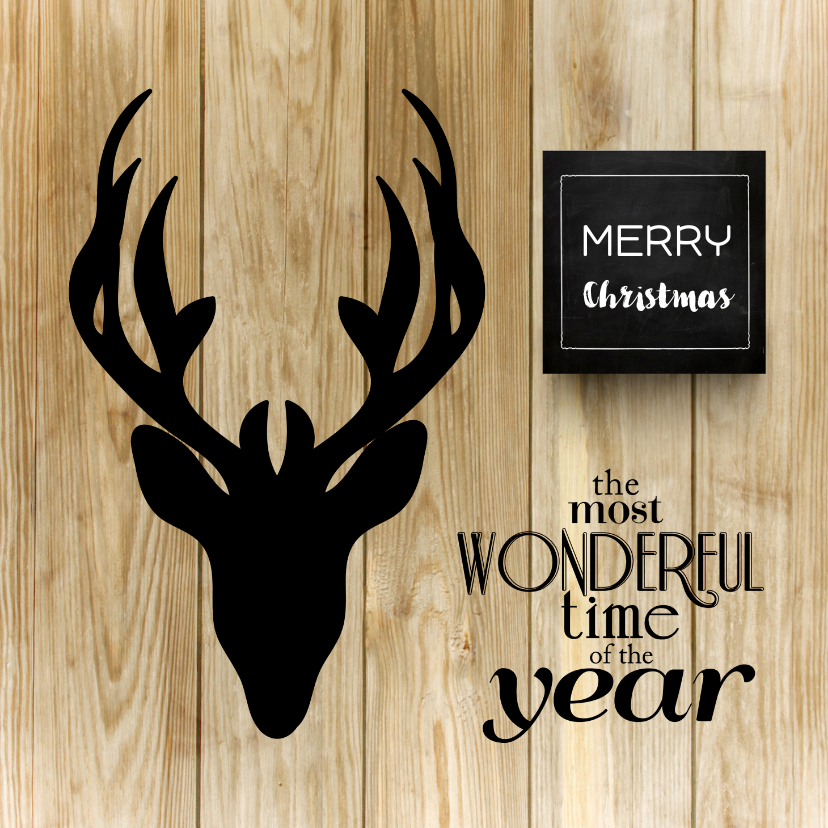 Kerstkaart stoer met hert op hout - Kerstkaarten Kerstkaarten - Kerstkaart stoer met hert op hout