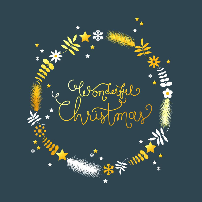 Kerstkaart takjes en sterren in cirkel - Kerstkaarten Kerstkaarten - Kerstkaart takjes en sterren in cirkel