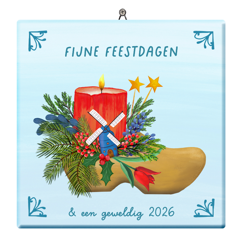 Kerstkaarten - Kerstkaart-tegel 'Hollandse klomp'