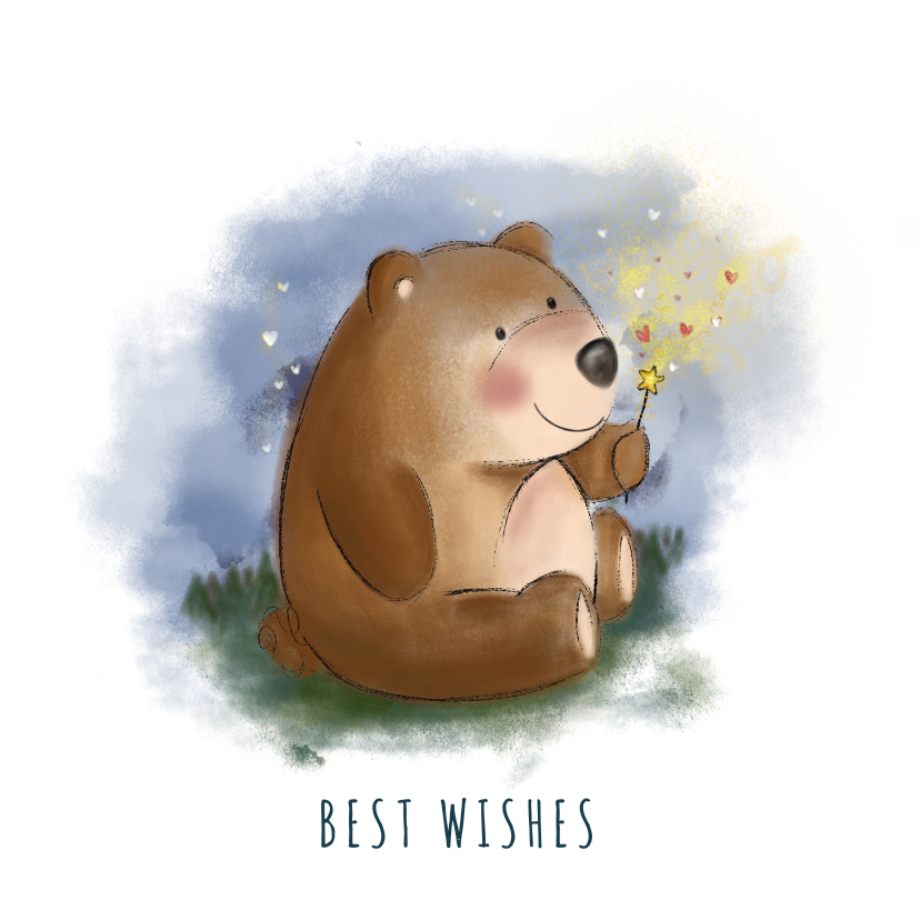 Kerstkaart tekening lief beertje met sterretjes en hartjes - Kerstkaarten Kerstkaarten - Kerstkaart tekening lief beertje met sterretjes en hartjes